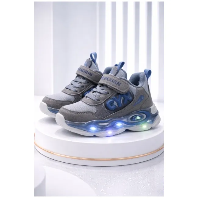 Adidasi gri cu luminite pentru baieti cyx adt-57-r