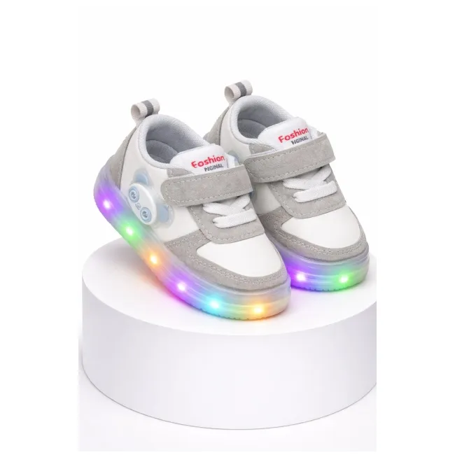 Adidasi gri cu luminite pentru baieti ursuletul panda adt-53-r