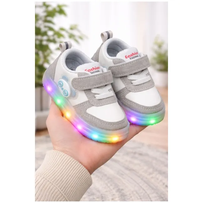 Adidasi gri cu luminite pentru baieti ursuletul panda adt-53-r