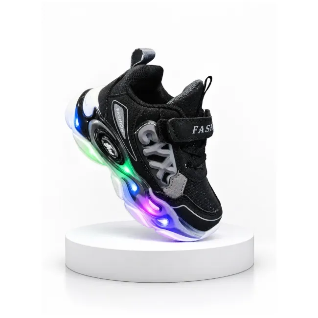 Adidasi negri cu luminite pentru baieti cyx adt-58-r