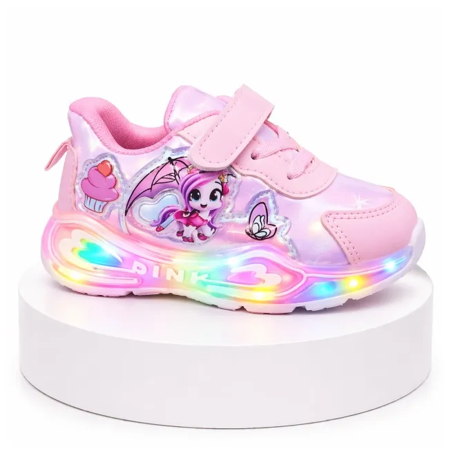 Adidasi roz cu luminite pentru fetite ponei adt-19-1