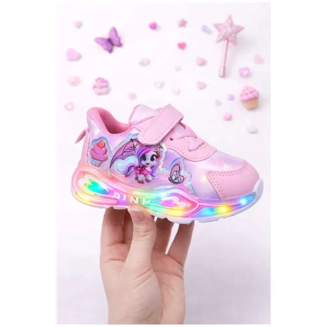 Adidasi roz cu luminite pentru fetite ponei adt-19-1