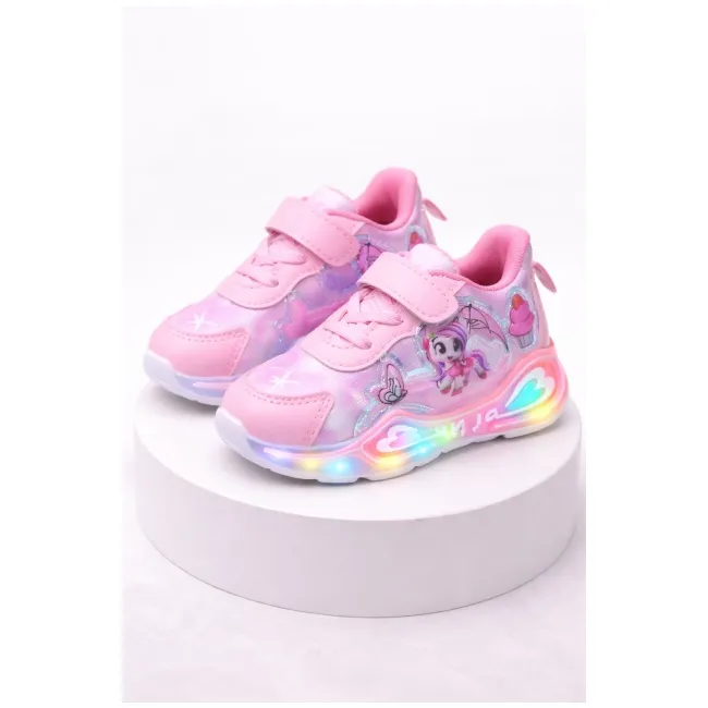 Adidasi roz cu luminite pentru fetite ponei adt-19-1
