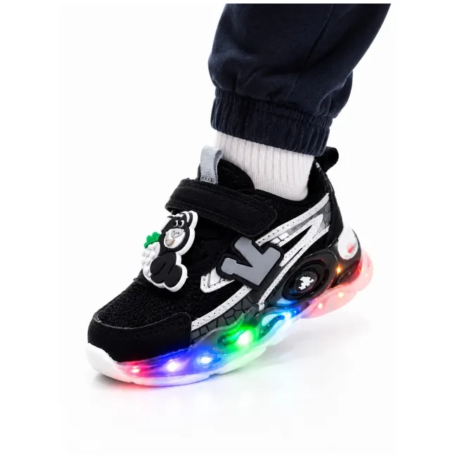 Pantofi sport cu lumini led, model accesoriu cu ursulet, piele ecologica, negru adt-31-1