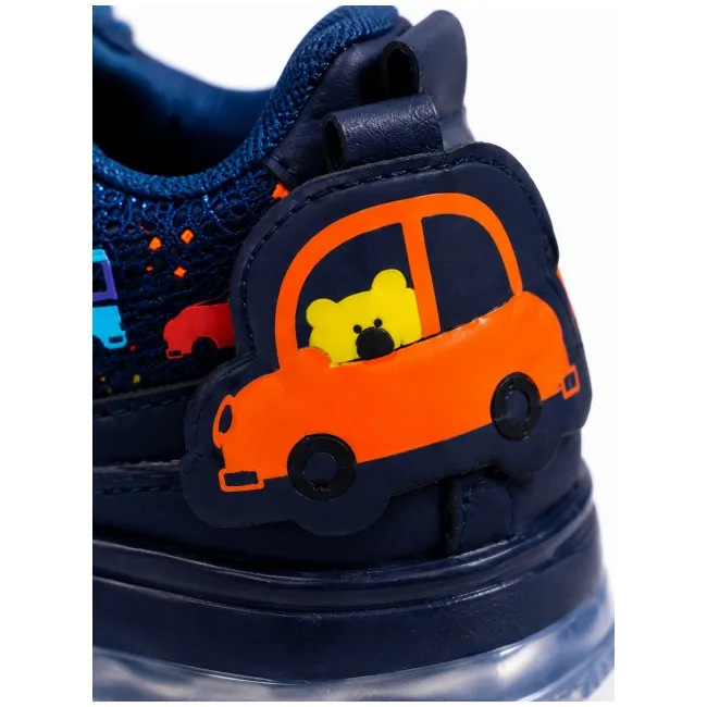 Pantofi sport cu lumini led, model masinute, piele ecologica si textil, baieti, bleumarin adt-51-1