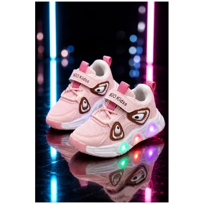 Pantofi sport cu lumini led, model super panda, textil, fete, roz adt-19-1