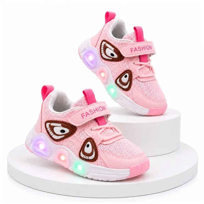 Pantofi sport cu lumini led, model super panda, textil, fete, roz adt-19-1