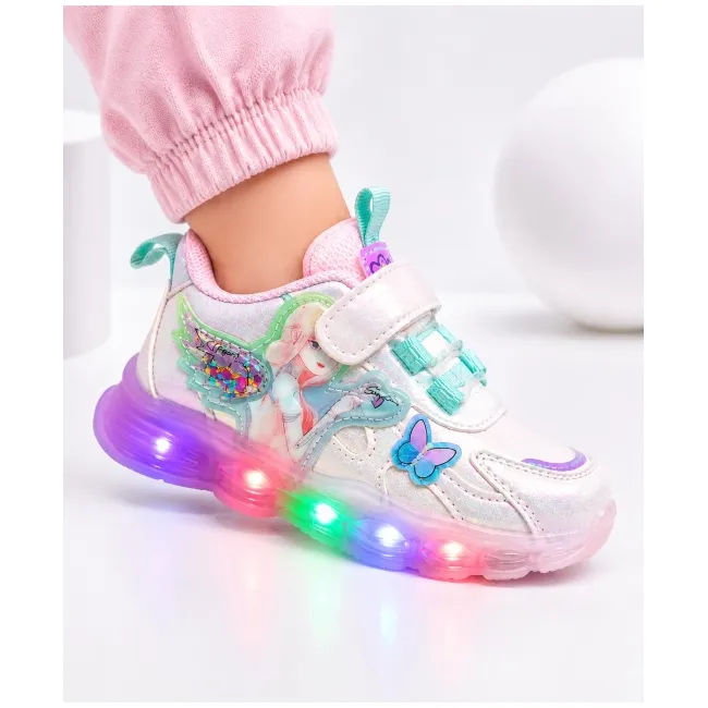 Pantofi sport cu luminite, model cu fluturas si zana, piele ecologica, fete, alb ad30-82