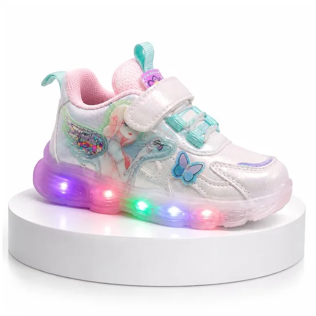 Pantofi sport cu luminite, model cu fluturas si zana, piele ecologica, fete, alb ad30-82