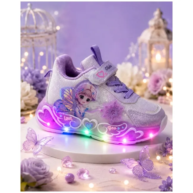 Pantofi sport cu luminite, model cu zana, piele ecologica, fete, mov ad30-8-7-7-r
