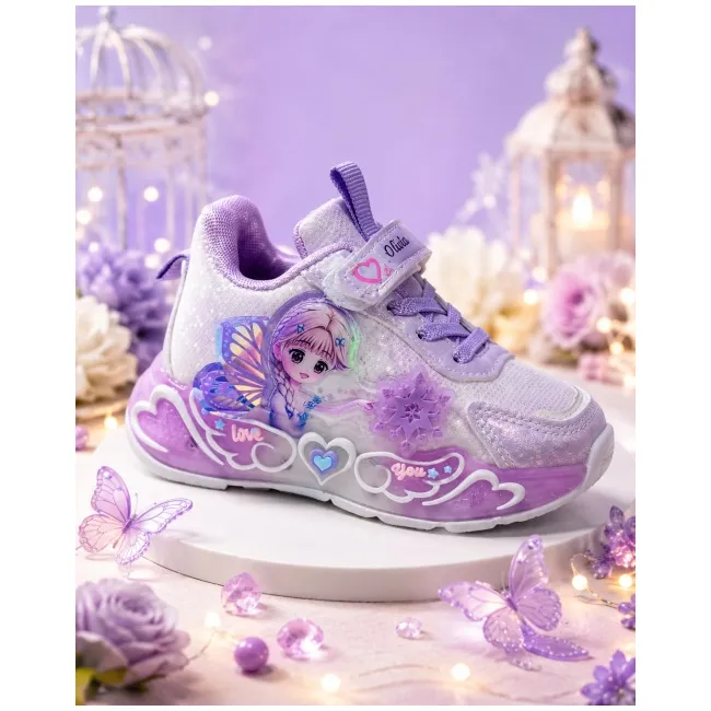 Pantofi sport cu luminite, model cu zana, piele ecologica, fete, mov ad30-8-7-7-r
