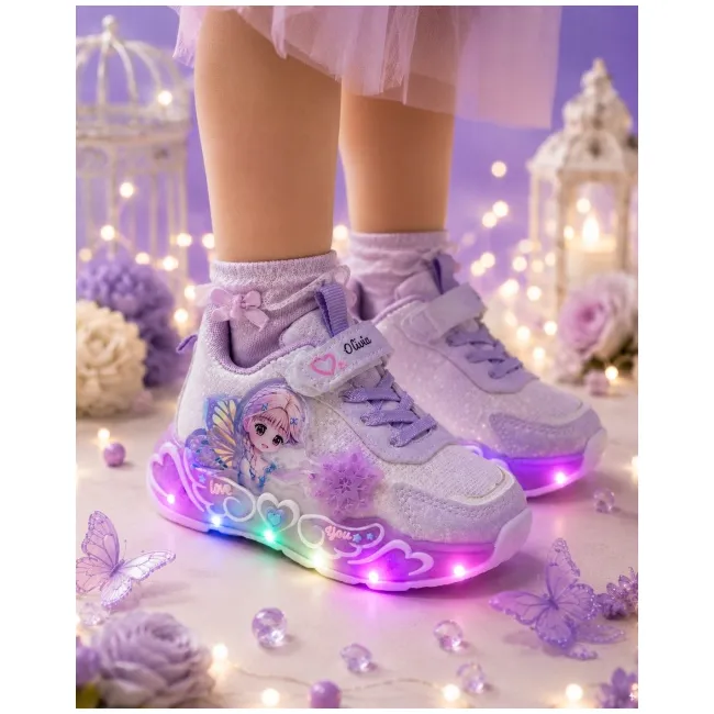 Pantofi sport cu luminite, model cu zana, piele ecologica, fete, mov ad30-8-7-7-r