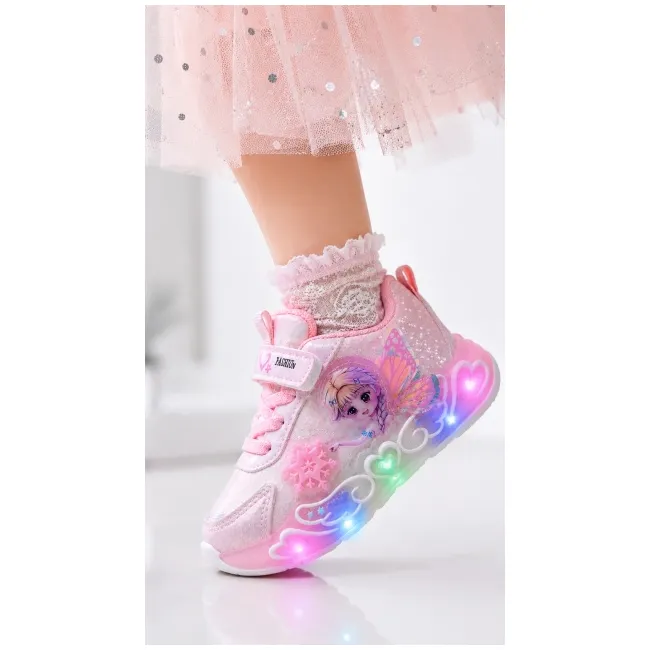 Pantofi sport cu luminite, model cu zana, piele ecologica, fete, roz ad30-8-7-8-r