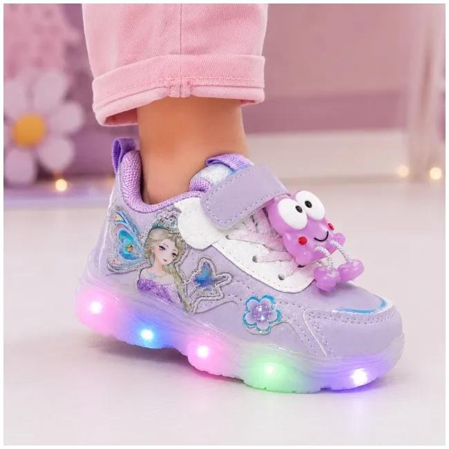 Pantofi sport cu luminite, model fairyland, piele ecologica, fete, mov ad30-80