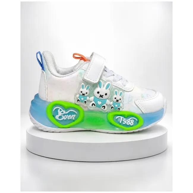 Pantofi sport cu luminite, model iepurasi, piele ecologica, fete, alb ad30-78