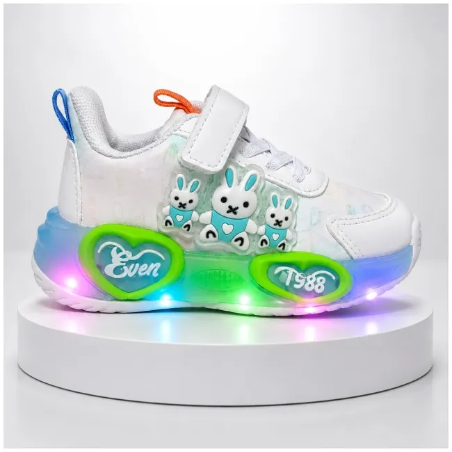 Pantofi sport cu luminite, model iepurasi, piele ecologica, fete, alb ad30-78