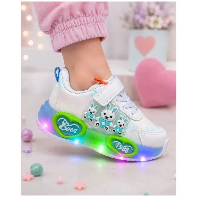 Pantofi sport cu luminite, model iepurasi, piele ecologica, fete, alb ad30-78
