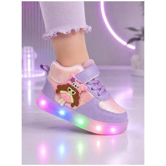 Pantofi sport inalti cu luminite, model papusa, piele ecologica, fete, mov ad30-76
