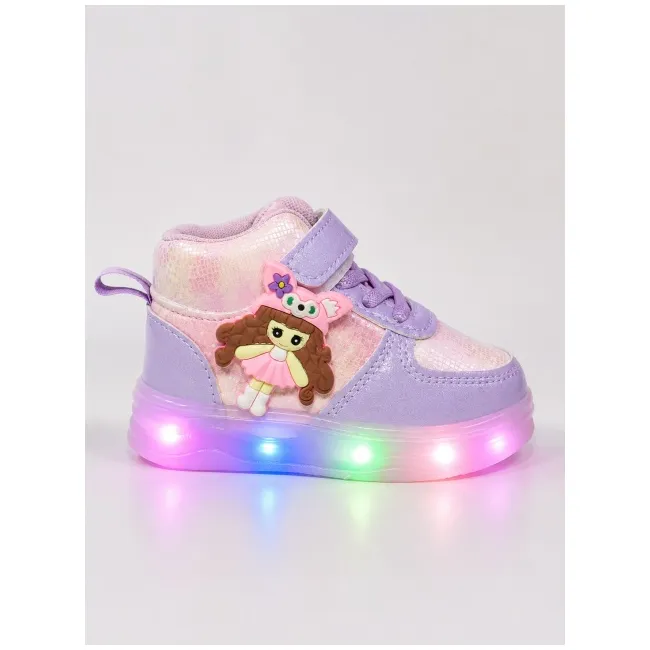 Pantofi sport inalti cu luminite, model papusa, piele ecologica, fete, mov ad30-76