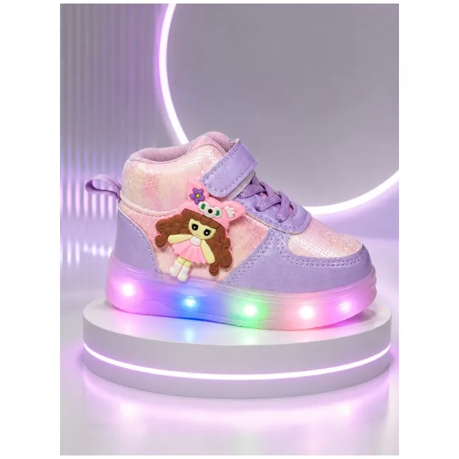 Pantofi sport inalti cu luminite, model papusa, piele ecologica, fete, mov ad30-76