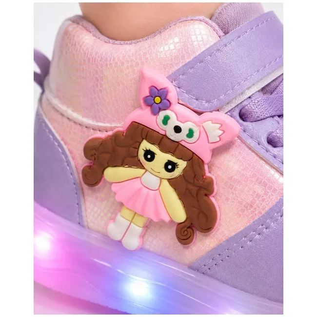 Pantofi sport inalti cu luminite, model papusa, piele ecologica, fete, mov ad30-76