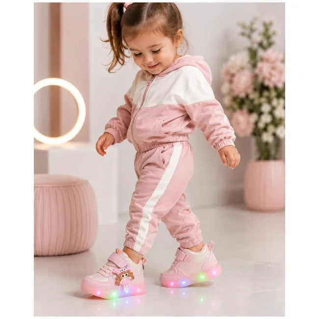Pantofi sport inalti cu luminite, model papusa, piele ecologica, fete, roz ad30-81