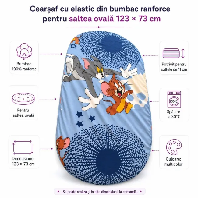 Cearsaf cu elastic din bumbac ranforce pentru saltea ovala de 123x73 cm - ASC754194982436