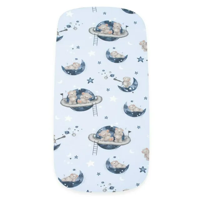 Cearceaf cu elastic, New Baby, Pentru landou, Din Bumbac certificat Oeko-Tex 100, 35 x 75 cm, 0 luni+, Teddy bear in space BYN56676