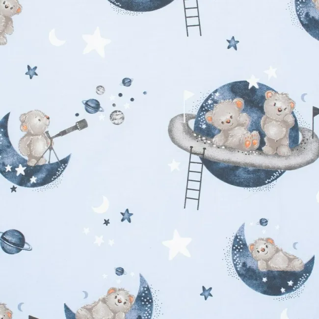 Cearceaf cu elastic, New Baby, Pentru landou, Din Bumbac certificat Oeko-Tex 100, 35 x 75 cm, 0 luni+, Teddy bear in space BYN56676