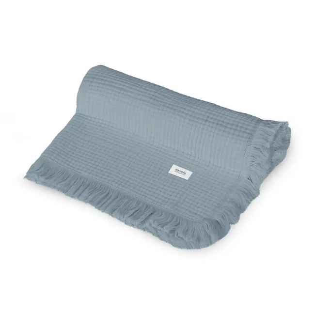 Muselina, Lionelo, Din bumbac, Lavabila la masina de spalat, Dimensiune mare 70x100 cm, Albastru BYNLO-MUSLIN_BLANKET_STONE_BLUE