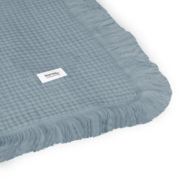 Muselina, Lionelo, Din bumbac, Lavabila la masina de spalat, Dimensiune mare 70x100 cm, Albastru BYNLO-MUSLIN_BLANKET_STONE_BLUE