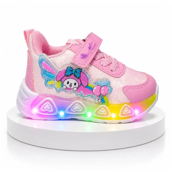 Pantofi sport cu luminite, model baloane colorate, piele ecologica, fete, roz ad30-85