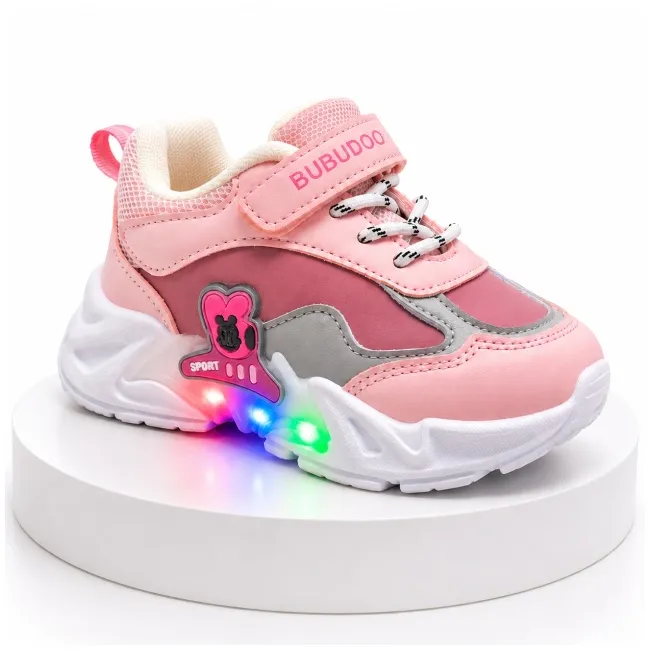 Pantofi sport cu luminite, model bubudoo, piele ecologica, fete, roz ad30-83