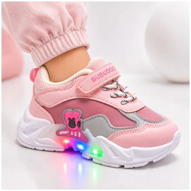 Pantofi sport cu luminite, model bubudoo, piele ecologica, fete, roz ad30-83