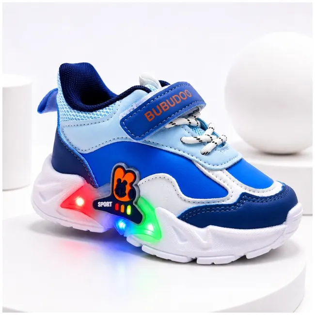 Pantofi sport cu luminite, model bubudoo 3, piele ecologica, baieti, albastru ad30-91
