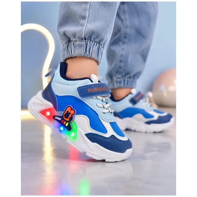 Pantofi sport cu luminite, model bubudoo 3, piele ecologica, baieti, albastru ad30-91