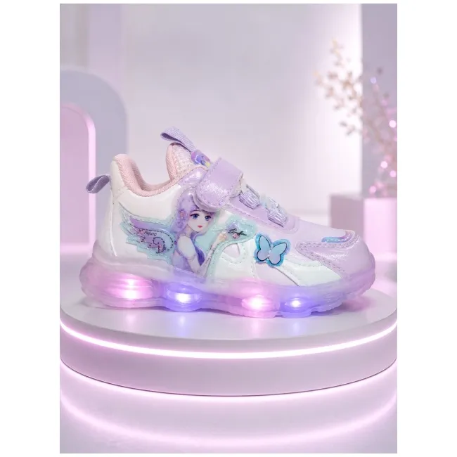 Pantofi sport cu luminite, model cu fluturas si zana, piele ecologica, fete, mov ad30-82-x