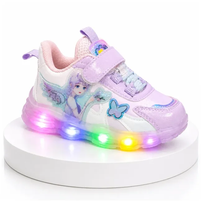 Pantofi sport cu luminite, model cu fluturas si zana, piele ecologica, fete, mov ad30-82-x