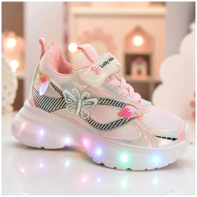 Pantofi sport cu luminite, model fluturas, piele ecologica, fete, roz ad30-100
