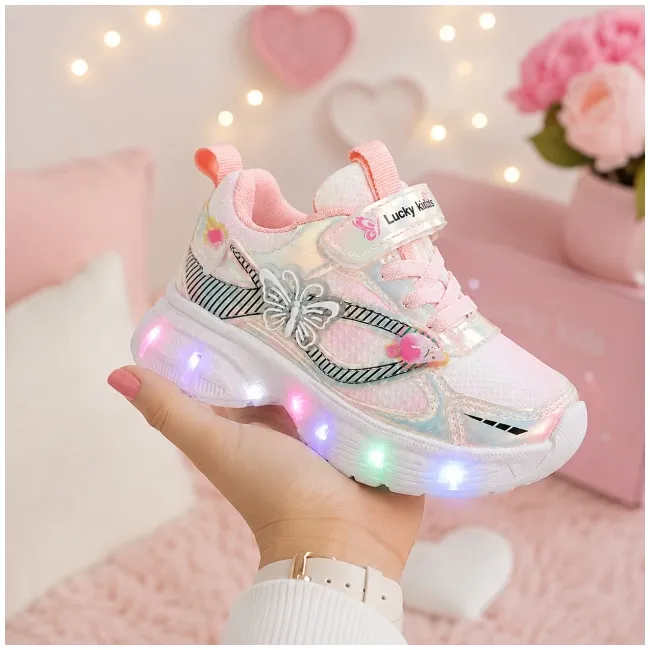 Pantofi sport cu luminite, model fluturas, piele ecologica, fete, roz ad30-100