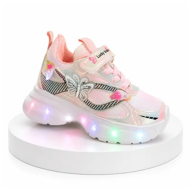 Pantofi sport cu luminite, model fluturas, piele ecologica, fete, roz ad30-100