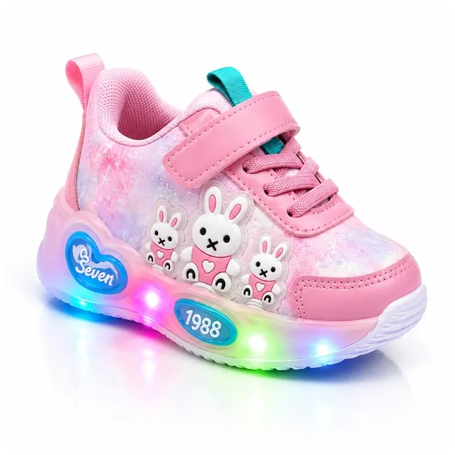 Pantofi sport cu luminite, model iepurasi, piele ecologica, fete, roz ad30-78-1