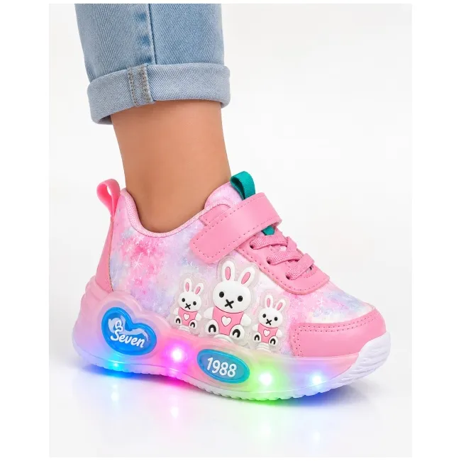 Pantofi sport cu luminite, model iepurasi, piele ecologica, fete, roz ad30-78-1