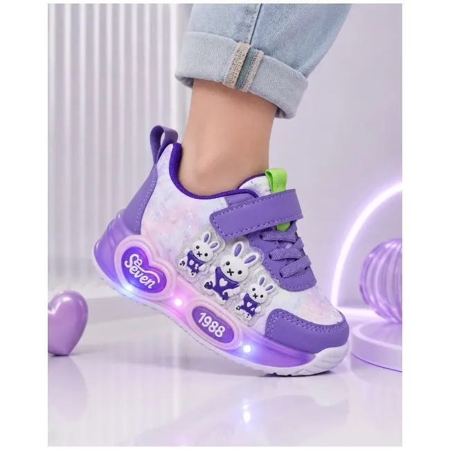 Pantofi sport cu luminite, model iepurasi dragalasi, piele ecologica, fete, mov ad30-78-2