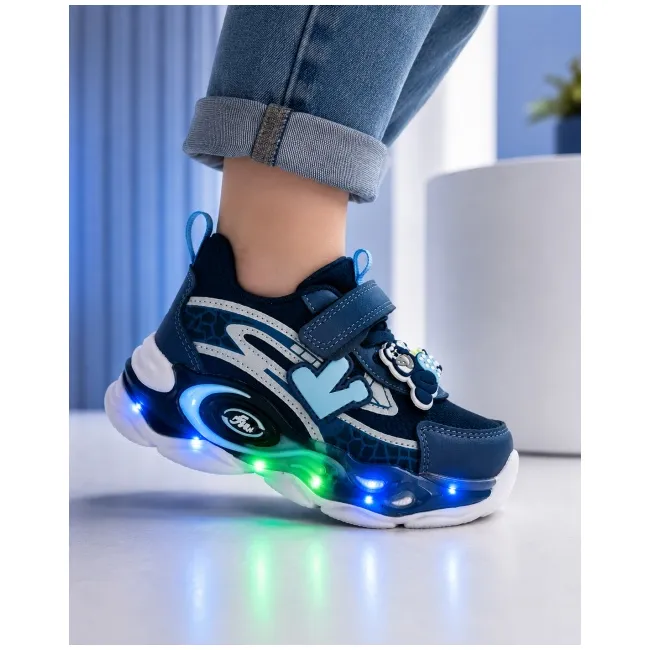 Pantofi sport cu luminite, model navy style, piele ecologica, baieti, bleumarin ad30-111