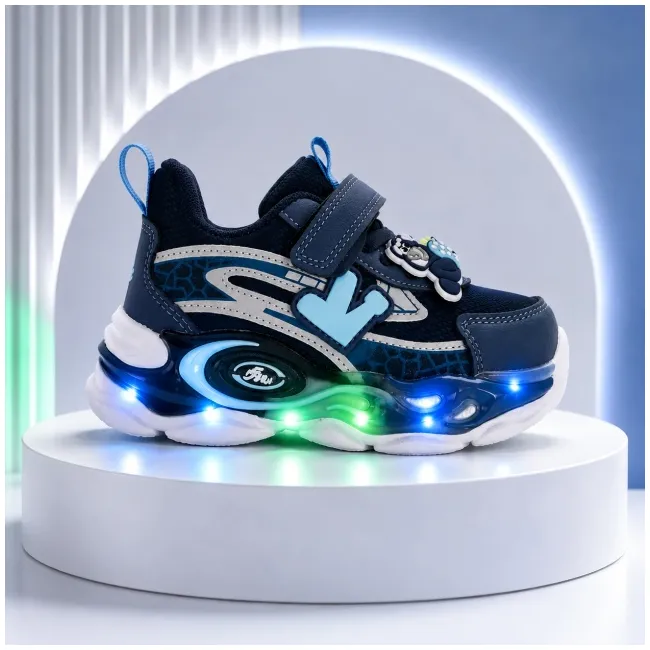 Pantofi sport cu luminite, model navy style, piele ecologica, baieti, bleumarin ad30-111