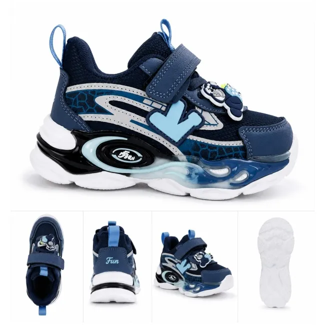 Pantofi sport cu luminite, model navy style, piele ecologica, baieti, bleumarin ad30-111