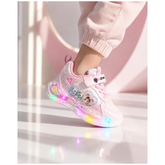 Pantofi sport cu luminite, model shine, piele ecologica, fete, roz ad30-112