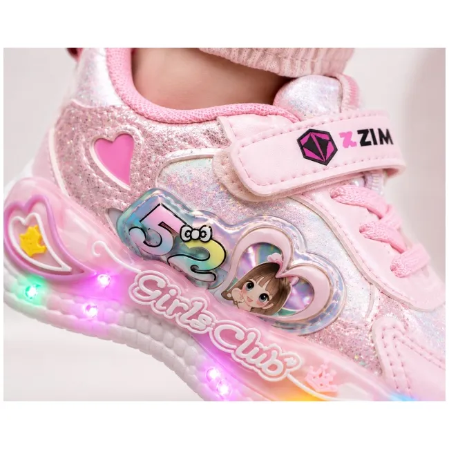 Pantofi sport cu luminite, model shine, piele ecologica, fete, roz ad30-112