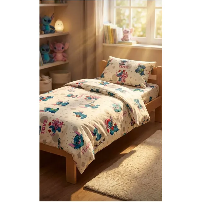 Pilota din bumbac ranforce cu Angel si Stitch pentru pat 2-8 / 2-12 ani - ASC6427968144197